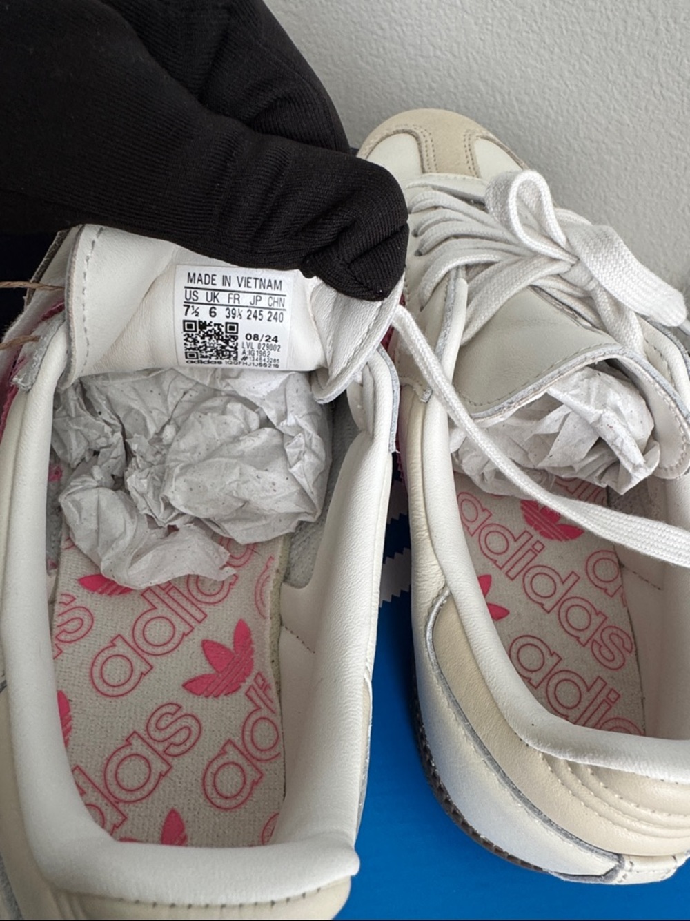 Womens Adidas Samba OG W Cream with Pink Stripes and Brown Sole - Picture 5 of 11